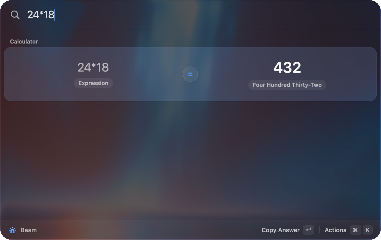 Beam calculator showing 24 times 18 equals 432